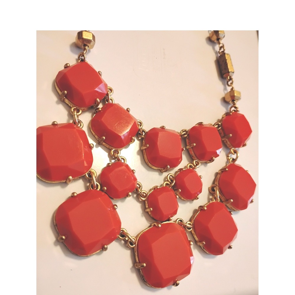 STELLA & DOT vintage Olivia orange red cushion cut bib statement necklace fall